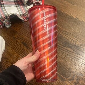 NWT Starbucks Christmas Red and White Spiral Tumbler